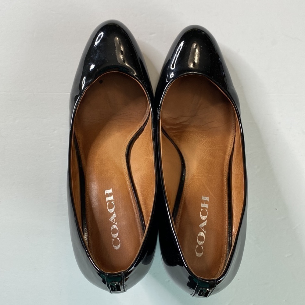 Coach patent leather wedge heels Sz 9 nine black - Picture 2 of 11
